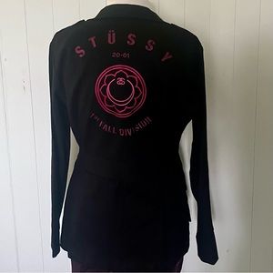 STUSSY Rare Black Military style Blazer Jacket Sz L Vintage!
